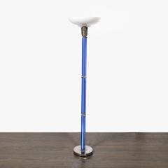Art Deco Cobalt Blue Glass Satin Nickel Torchiere w Milk Glass Shade - 3197863