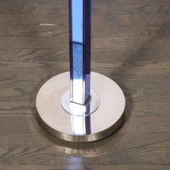 Art Deco Cobalt Blue Glass Satin Nickel Torchiere w Milk Glass Shade - 3197875