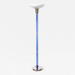 Art Deco Cobalt Blue Glass Satin Nickel Torchiere w Milk Glass Shade - 3202469