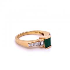 Art Deco Colombian Emerald Engagement Ring in 18k Gold - 3622296