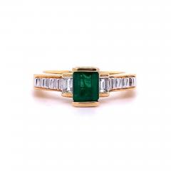 Art Deco Colombian Emerald Engagement Ring in 18k Gold - 3633506