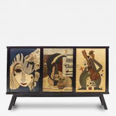 Art Deco Commode With Musical Themed Marquetry Europe 20th Century - 4792033