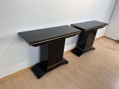 Art Deco Console Table Black Lacquer Metal Trims France circa 1940 - 2941042