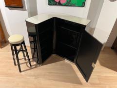 Art Deco Corner Bar with 4 Stools Black Lacquer Cream Glass France circa 1930 - 4387458
