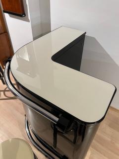 Art Deco Corner Bar with 4 Stools Black Lacquer Cream Glass France circa 1930 - 4387459