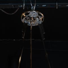 Art Deco Cubist Four Globe Frosted Relief Glass Chandelier in Silvered Bronze - 1461583