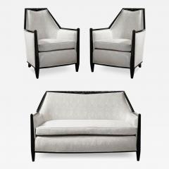Art Deco Cubist Skyscraper Style Settee Lounge Chair Set in Manner of Ruhlmann - 3646342