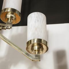 Art Deco Cubist Skyscraper Style Silvered Bronze Mottled Glass Chandelier - 2659646