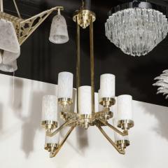 Art Deco Cubist Skyscraper Style Silvered Bronze Mottled Glass Chandelier - 2659650