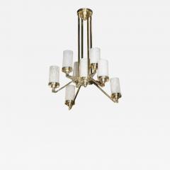 Art Deco Cubist Skyscraper Style Silvered Bronze Mottled Glass Chandelier - 2671998