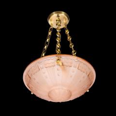 Art Deco Cubist Style Pendant Chandelier in Frosted Rose with Brass Fittings - 3352220