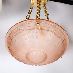 Art Deco Cubist Style Pendant Chandelier in Frosted Rose with Brass Fittings - 3352227