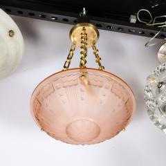 Art Deco Cubist Style Pendant Chandelier in Frosted Rose with Brass Fittings - 3352228