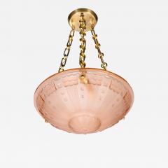 Art Deco Cubist Style Pendant Chandelier in Frosted Rose with Brass Fittings - 3359956