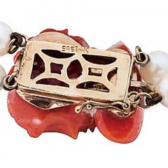 Art Deco Cultured Pearl Coral Cameo and Gold Bracelet - 3939072