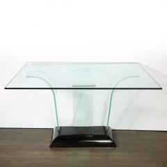 Art Deco Curved Glass Console Table with Black Lacquered Base by Modernage - 3861462