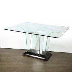 Art Deco Curved Glass Console Table with Black Lacquered Base by Modernage - 3861471