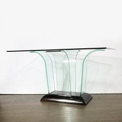 Art Deco Curved Glass Console Table with Black Lacquered Base by Modernage - 3861497