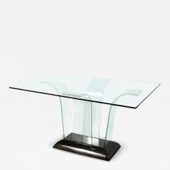 Art Deco Curved Glass Console Table with Black Lacquered Base by Modernage - 3864468