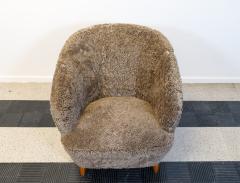 Art Deco Curved Sheepskin Sahara Lounge Chair Sweden 1940s - 2491989