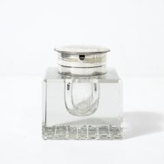 Art Deco Cut Crystal Silver Plate Inkwell Signed Cross - 4037743