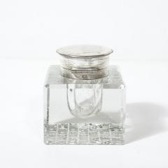 Art Deco Cut Crystal Silver Plate Inkwell Signed Cross - 4037746