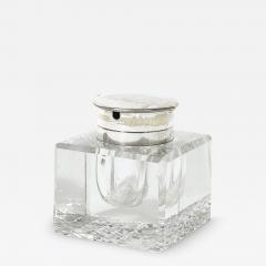 Art Deco Cut Crystal Silver Plate Inkwell Signed Cross - 4039446