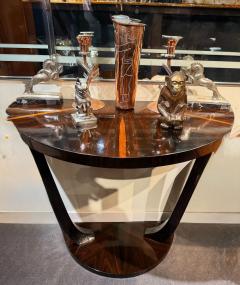 Art Deco Demi Lune Console Table Macassar Ebony with Sunburst Design - 4360613