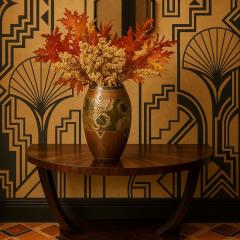 Art Deco Demi Lune Console Table Macassar Ebony with Sunburst Design - 4360625