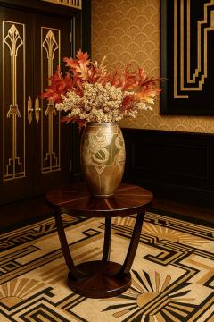 Art Deco Demi Lune Console Table Macassar Ebony with Sunburst Design - 4360629