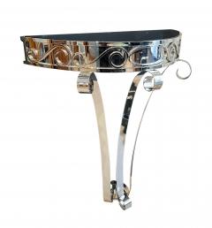 Art Deco Demi Lune Console Table Nickel Plated Metal Glass France circa 1930 - 3225911