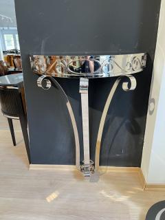Art Deco Demi Lune Console Table Nickel Plated Metal Glass France circa 1930 - 3225912