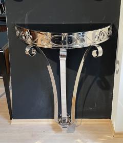 Art Deco Demi Lune Console Table Nickel Plated Metal Glass France circa 1930 - 3225913