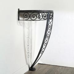 Art Deco Demilune Wrought Iron Spiral Motif Porto Marble Inset Console Table - 4719992