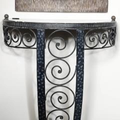 Art Deco Demilune Wrought Iron Spiral Motif Porto Marble Inset Console Table - 4719994