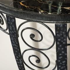 Art Deco Demilune Wrought Iron Spiral Motif Porto Marble Inset Console Table - 4744753