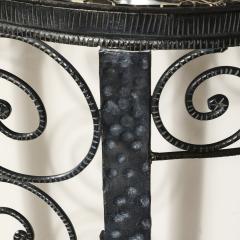 Art Deco Demilune Wrought Iron Spiral Motif Porto Marble Inset Console Table - 4744755