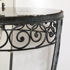 Art Deco Demilune Wrought Iron Spiral Motif Porto Marble Inset Console Table - 4744758