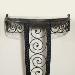 Art Deco Demilune Wrought Iron Spiral Motif Porto Marble Inset Console Table - 4744824