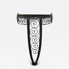 Art Deco Demilune Wrought Iron Spiral Motif Porto Marble Inset Console Table - 4746295
