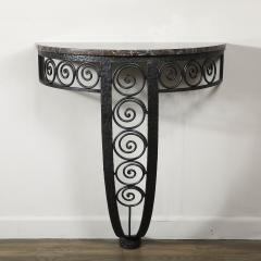 Art Deco Demilune Wrought Iron Spiral Noir St Laurent Marble Console Table - 4827139