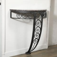 Art Deco Demilune Wrought Iron Spiral Noir St Laurent Marble Console Table - 4827145