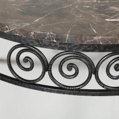 Art Deco Demilune Wrought Iron Spiral Noir St Laurent Marble Console Table - 4827153