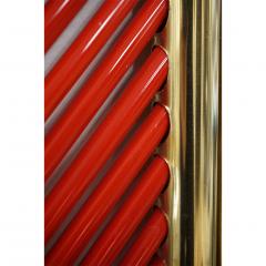 Art Deco Design Italian Red Murano Glass Geometric Modern Fretwork Brass Mirror - 2922915