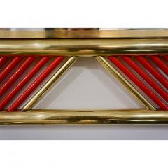 Art Deco Design Italian Red Murano Glass Geometric Modern Fretwork Brass Mirror - 2922917