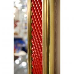 Art Deco Design Italian Red Murano Glass Geometric Modern Fretwork Brass Mirror - 2922919