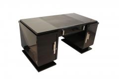 Art Deco Desk Black Lacquer Leather Nickel France circa 1930 - 4061509