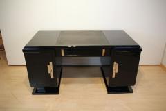 Art Deco Desk Black Lacquer Leather Nickel France circa 1930 - 4061511