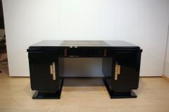 Art Deco Desk Black Lacquer Leather Nickel France circa 1930 - 4061512