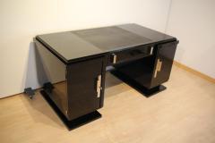 Art Deco Desk Black Lacquer Leather Nickel France circa 1930 - 4061515